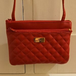 Via Piaggi red vinyl crossbody mini bag